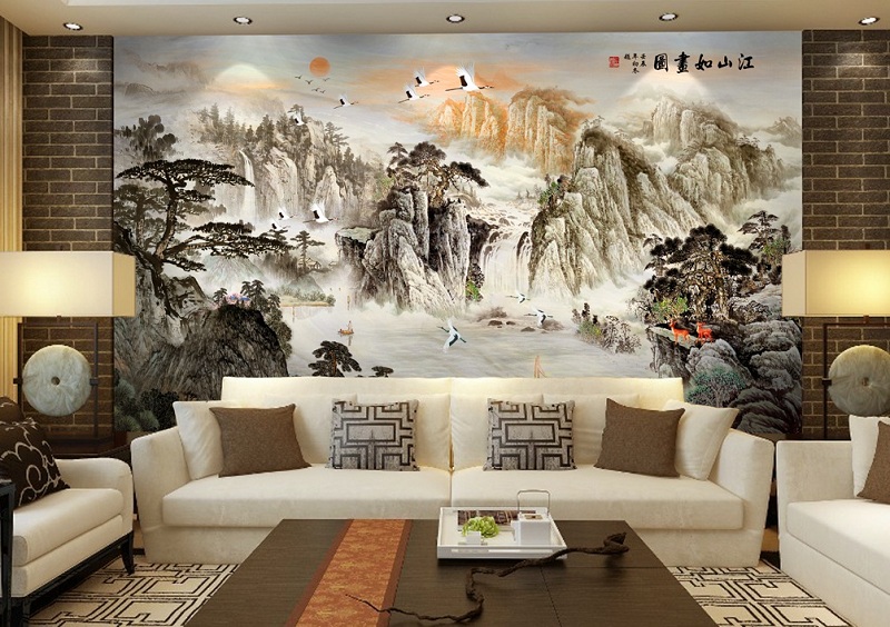 10 Mẫu tranh gạch 3d phong cảnh ốp tường phòng khách đẹp giá rẻ