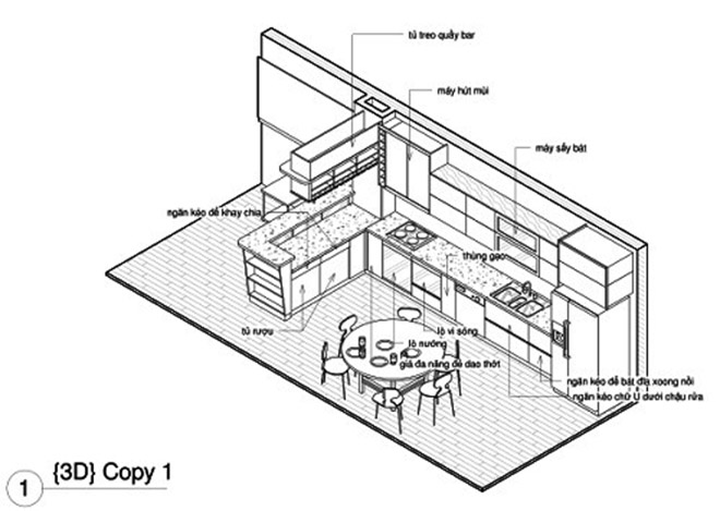 Mẫu thiết kế nội thất phòng bếp đẹp (có bản vẽ)