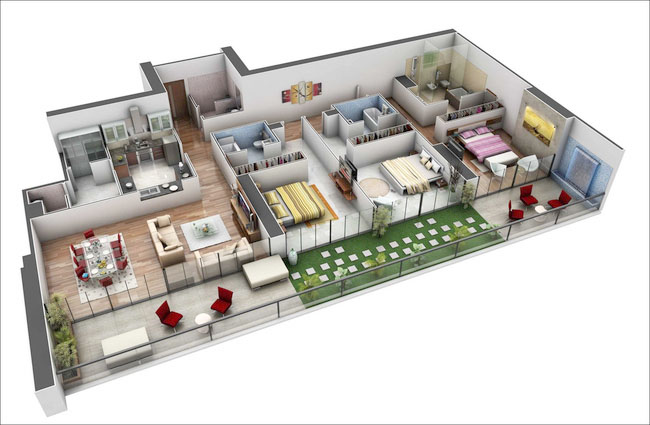 Mẫu thiết kế nội thất căn hộ chung cư 3 phòng ngủ