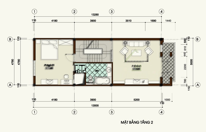 thiết kế nhà lệch tầng 5x13m